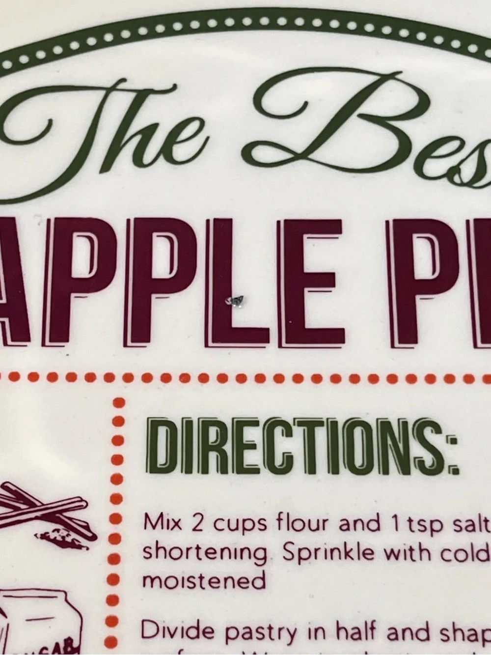 DEI Apple Pie Recipe Ceramic Pie Plate Green Scalloped Cottagecore Kitchen